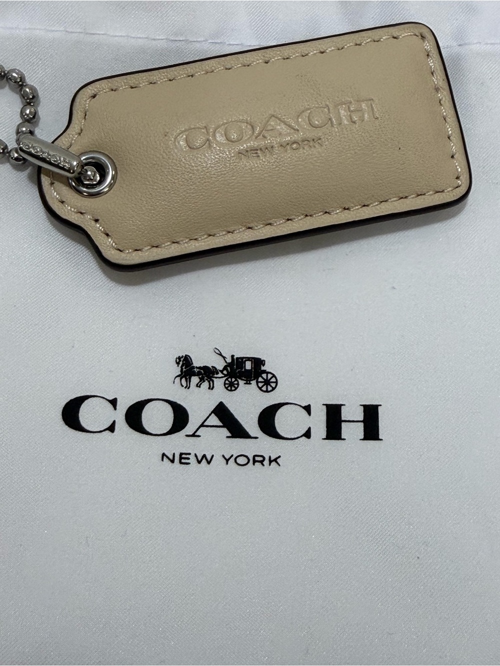 Coach  large Beige Leather Key & Card Holder Tag with Silver Hardware